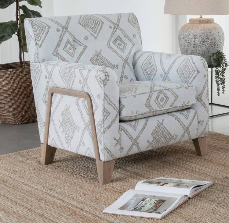 Accent chair shown in 3458 fabric with Grey Ash showood & legs 