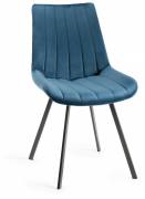 Bentley Designs Fontana Blue Velvet Fabric Chairs with Grey Hand Brushing on Black Powder Coated Legs 
