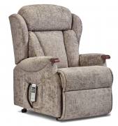 Cartmel Standard Riser Recliner chair with Dark Beech Knuckles in Broadway Dove fabric 