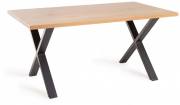 The Bentley Designs Ramsay Rustic Oak Effect Melamine 6 Seater Dining Table with X Shape Sand Black Powder Coated Legs 