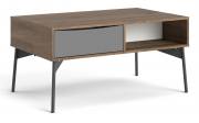 Fur Coffee Table with 1 Drawer in Grey, White and Walnut