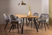 The Bentley Designs Ramsay Rustic Oak Effect Melamine 6 Seater Dining Table with 4 Legs & 4 Dali Grey Velvet Fabric Chairs with Sand Black Powder Coated Legs