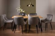 The Bentley Designs  Ramsay Rustic Oak Effect Melamine 6 Seater Dining Table with 4 Legs & 6 Cezanne Grey velvet Fabric Chairs with Sand Black Powder Coated Legs