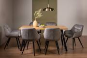 The Bentley Designs Ramsay Rustic Oak Effect Melamine 6 Seater Dining Table with 4 Legs & 6 Dali Grey Velvet Fabric Chairs with Sand Black Powder Coated Legs