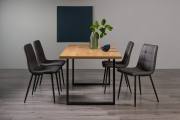 The Bentley Designs  Ramsay Rustic Oak Effect Melamine 6 Seater Dining Table with U Leg & 4 Mondrian Dark Grey Faux Leather Chairs with Sand Black Powder Coated Legs
