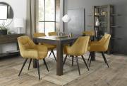 The Bentley Designs Turin Dark Oak Large 6-8 Seater Table & 6 Dali Mustard Velvet Chairs with Sand Black Powder Coated Legs