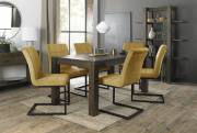 The Bentley Designs  Turin Dark Oak 6-8 Seater Table & 6 Lewis Mustard Velvet Fabric Cantilever Chairs with Sand Black Powder Coated Frame