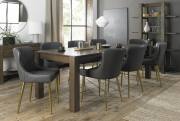 The Bentley Designs Turin Dark Oak 6-10 Seater Table & 8 Cezanne Dark Grey Faux Leather Chairs with Matt Gold Plated Legs