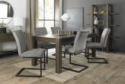 The Bentley Designs Turin Dark Oak 6-10 Seater Table & 6 Lewis Grey Velvet Fabric Cantilever Chairs with Sand Black Powder Coated Frame
