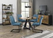 Bentley Designs - Ramsay Rustic Oak Effect Melamine Table with X Leg & 4 Mondrian Petrol Blue Velvet Fabric Chairs with Sand Black Legs