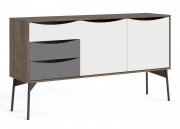 Fur Sideboard in Grey, White and Walnut