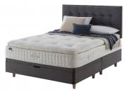 Silentnight Elixir Geltex Miracoil Divan Bed pictured on Slimline base (Beech Legs) in Charcoal fabric with half ottoman storage and matching headboard (sold separately)