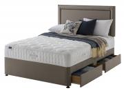 Silentnight Aqua Geltex Miracoil Divan Bed pictured on Platform Top base in Tan fabric with 4 and matching Malvern headboard (sold separately)