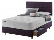 Silentnight Aria Eco 1200 Pocket Divan Bed pictured on Slimline base (with beech legs) in Plum fabric with 2 drawers and matching Castello headboard (sold separately)