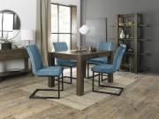 The Bentley Designs  Turin Dark Oak 4-6 Seater Table & 4 Lewis Petrol Blue Velvet Fabric Cantilever Chairs with Sand Black Powder Coated Frame