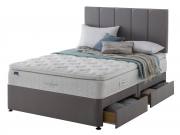 Silentnight Laila Eco Miracoil Divan Bed pictured on Platform Top base in Slate Grey fabric with 4 drawers and matching Bresica headboard (sold separately)