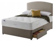 Silentnight Saffron Eco Miracoil Divan Bed pictured on Platform Top base in Sandstone fabric with 2 drawers and matching Selene headboard (sold separately)