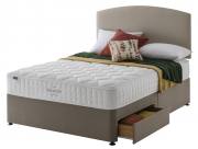 Silentnight Castiel Memory 800 Pocket Divan Bed pictured on Platform Top base in Sandstone fabric with 2 drawers and matching Selene headboard (sold separately)