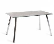 The Bentley Designs Emin Black Marble Effect Tempered Glass 6 Seater Dining Table with Shiny Nickel Plated Legs 