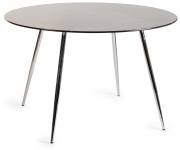The Bentley Designs Christo Black Marble Effect Tempered Glass 4 Seater Dining Table With Shiny Nickel Plated Legs 