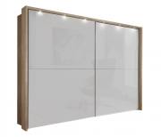 Pictured in Light Rustic Oak with 4 White Glass Panels. Passe-partout frame with lights sold separately.