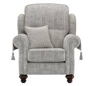 Balmoral Winged Chair shown in Aberdeen Floral Pebble fabric with Scotland Plain outer and Kilmarnock Pinstripe Pebble scatter cushion
