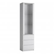  Fribo Tall Narrow 1 Door 3 Drawer Glazed Display Cabinet Alpine White