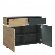 Luci 2 Door 2 Drawer Cabinet (including LED lighting) in Platinum and Oak