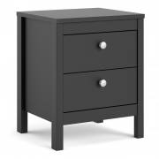 Madrid Bedside Table with 2 Drawers finished in Matt Black