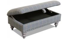 Alstons Cleveland legged ottoman in fabric 2487, grey ash/brushed nickel legs and optional pewter studding.