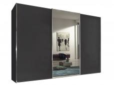 Pictured in Graphite with Mirrored Centre Door. Plain door design with Chrome handles.