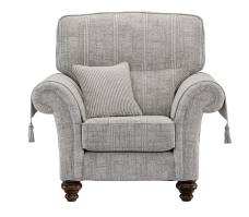 Balmoral Standard Chair shown in Aberdeen Floral Pebble fabric with Scotland Plain outer and Kilmarnock Pinstripe Pebble scatter cushion