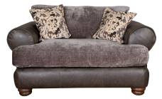 Horatio Mix Snuggler Love chair shown in Lazio grey leather with Kairo grey fabric, scatter cushions in fabric Burnaby Mono 