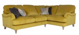 Pictured in Jedi Mustard, scatter cushions in Sublime Asphalt and Courture Multi and Limed Oak Turned legs
