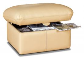 Storage stool shown in Manhattan Cream leather 