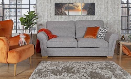 Pictured in Kurt Linen with cushions in Festival Rust and Paddington Charcoal and Oak feet