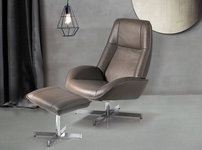 Kebe Roma Swivel Chair pictured in Choco Leather with matching footrest
