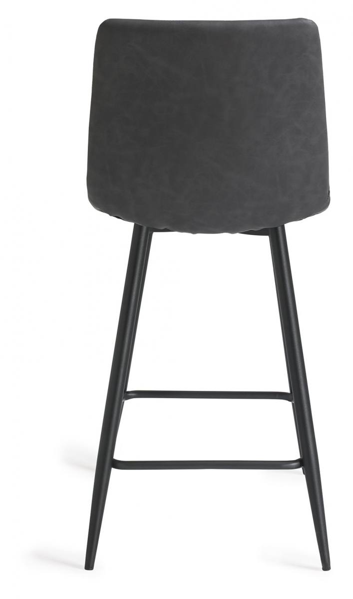 Back of the Bentley Designs Mondrian Dark Grey Faux Leather Bar Stols with Sand Black Powder Coated Legs