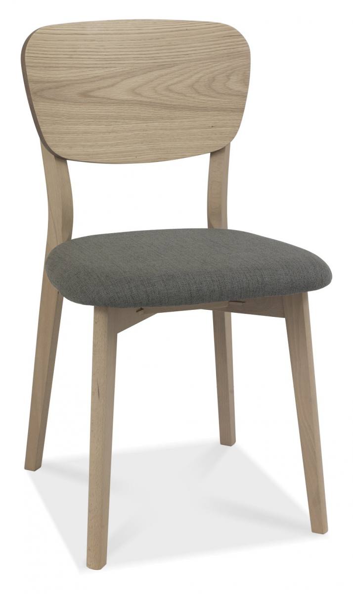 Bentley Designs Dansk Scandi Oak Veneer Back Chair - Cold Steel Fabric (Pair) 