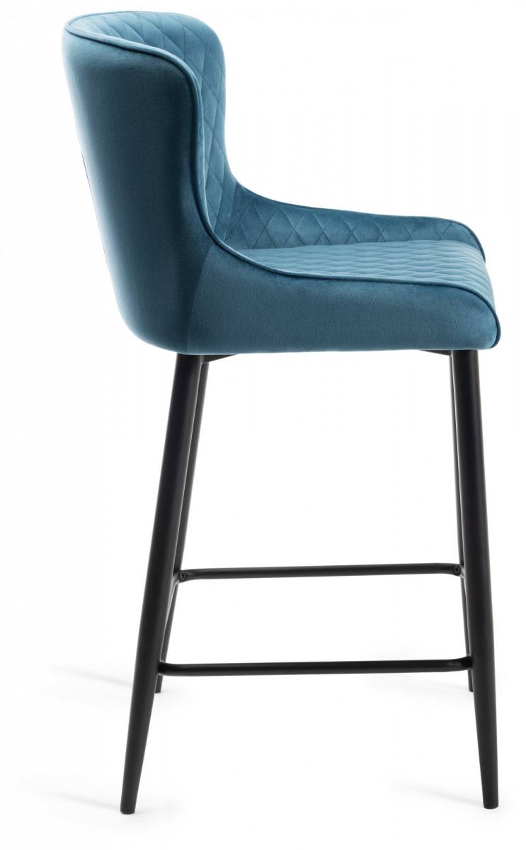 The Bentley Designs Cezanne Petrol Blue Velvet Fabric Bar Stool with Sand Black Powder Coated Legs (Pair)