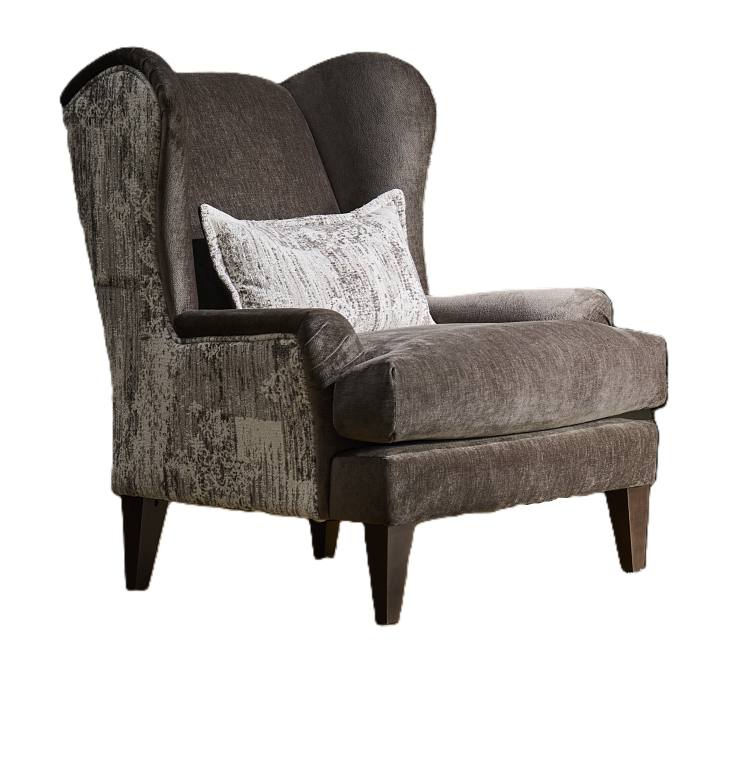 Chair shown in Craven Truffle & Pablo Mole fabrics 