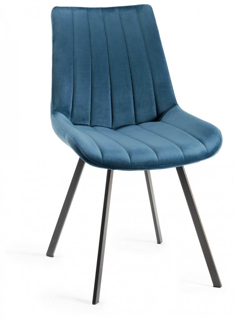 The Bentley Designs Fontana Blue Velcvet Fabric Cahir with Grey Hand Brushing on Black Powder Coated Legs 