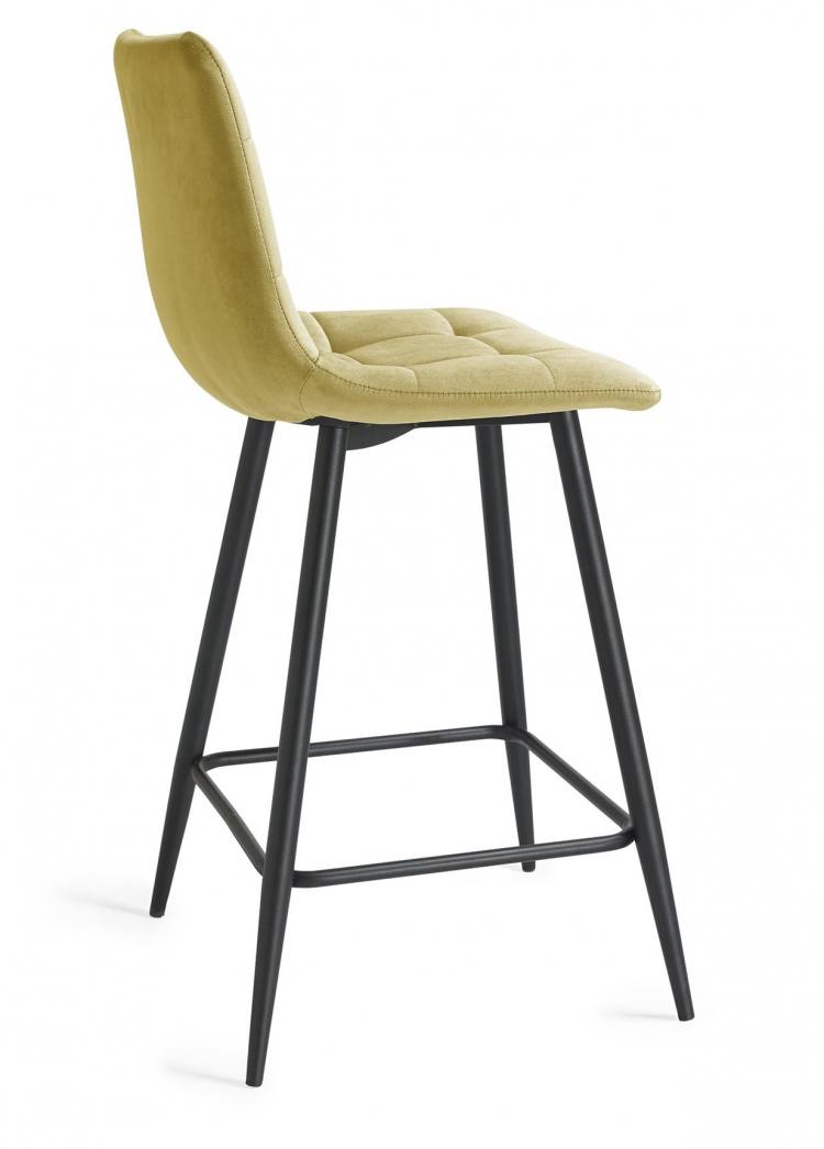 The Bentley Designs Mondrian Mustard Velvet Fabric Bar Stools with Sand Black Powder Coated Legs (Pair) Side Profile