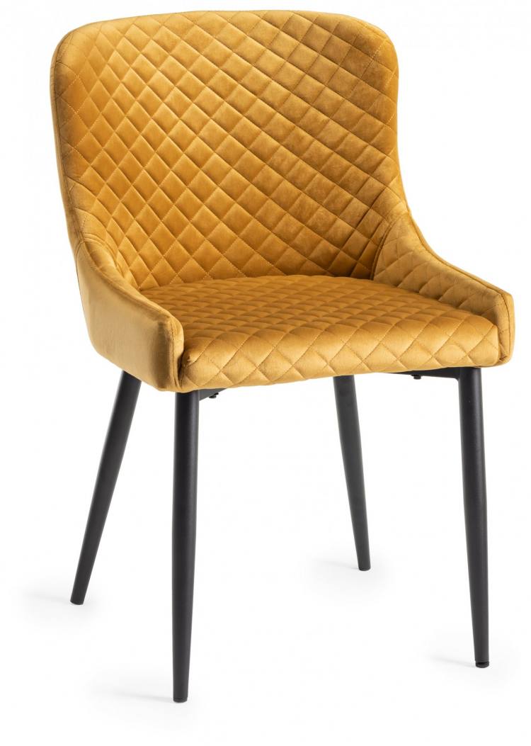 The Bentley Designs Cezanne Mustard Velvet Fabric Chairs with Sand Black Powder Coated Legs