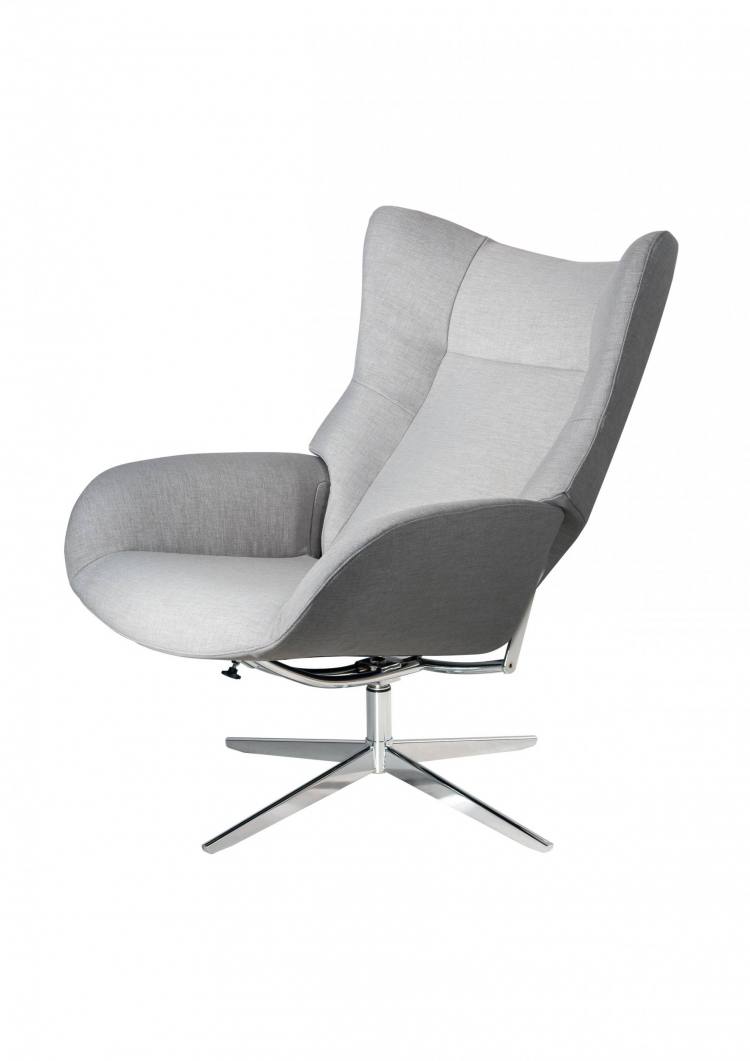 Kebe Fox Swivel Chair in Lido Light Grey fabric with a Bossa style chrome base