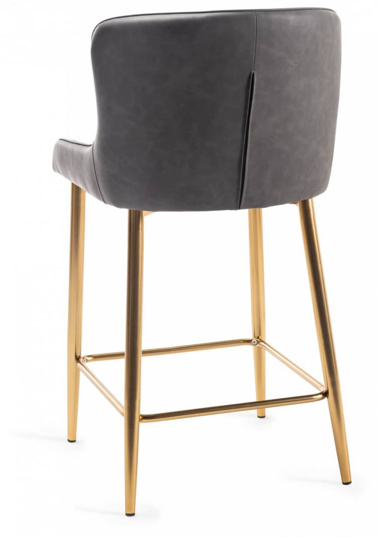 The Bentley Designs Cezanne Dark Grey Faux Leather Bar Stool with Matt Gold Plated Legs 