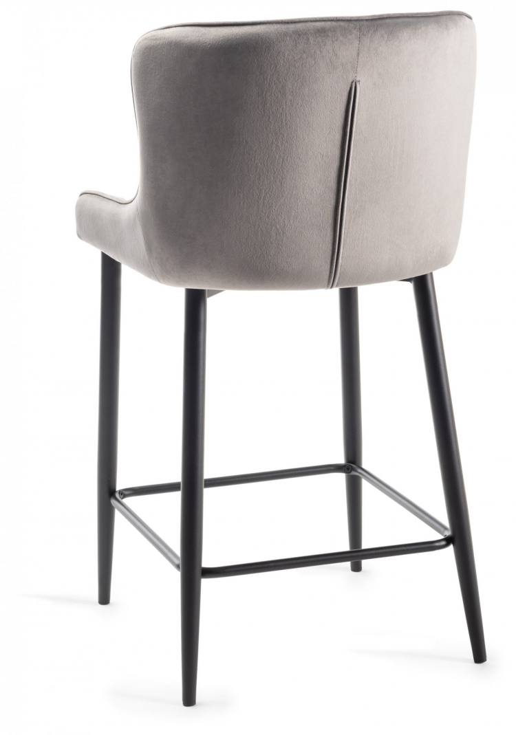 The Bentley Designs Cezanne Grey Velvet Fabric Bar Stools with Sand Black Powder Coated Legs