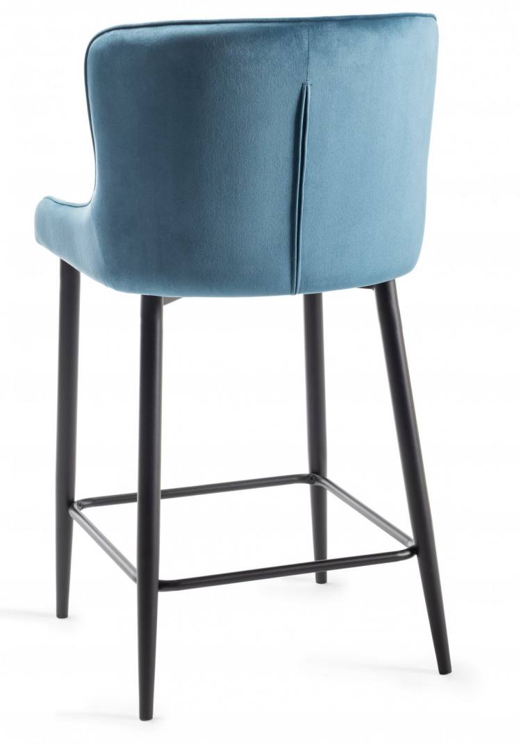 Back of the Bentley Designs Cezanne Petrol Blue Velvet Fabric Bar Stool with Sand Black Powder Coated Legs (Pair)