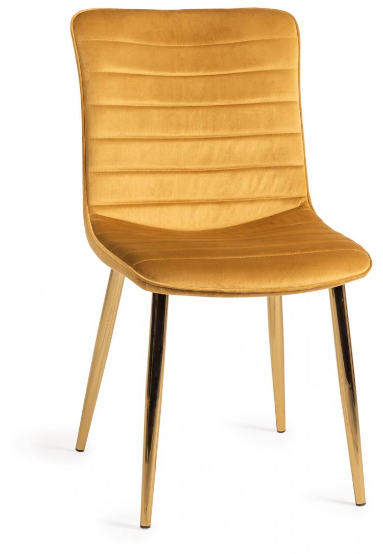 The Bentley Designs Rothko Mustard Velvet Fabric Chair with Matt Gold Plated Legs 