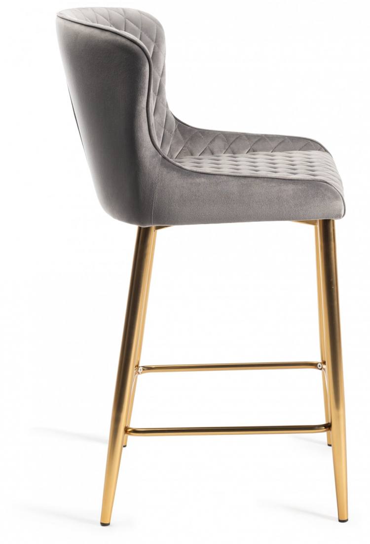 The Bentley Designs Cezanne Grey Velvet fabric Bar Stools with Matt Gold Plated Legs